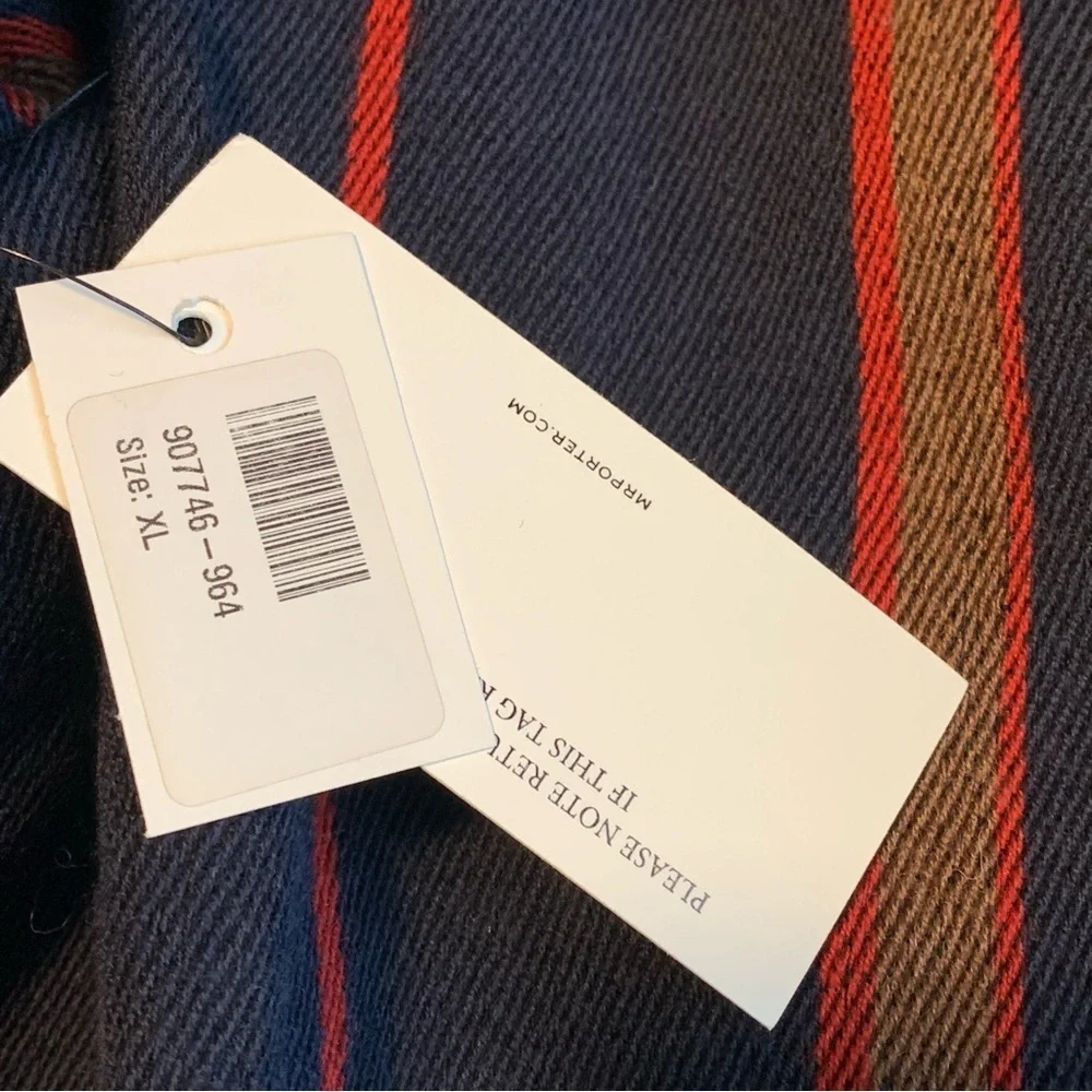 DRIES VAN NOTEN Down Reversible Puffer Jacket XL Cotton Linen Navy Stripes NWT